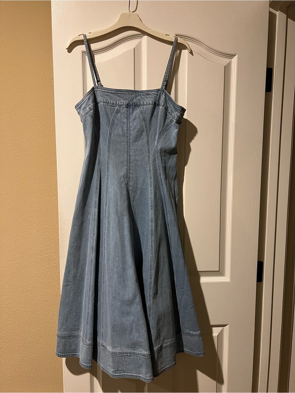 Anthropologie Pilcro Light Blue Denim Midi Dress with Spaghetti Straps - Picture 2 of 7